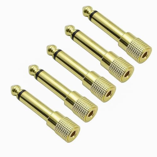 1/4 Mono to 1/8 Mono Adapter, 5-Pack 6.35mm TS Male to 3.5mm Female Audio Connector, Gold