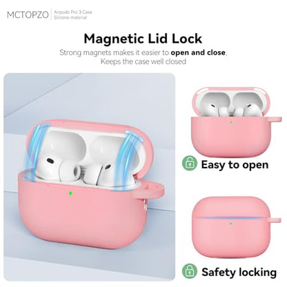 for AirPods Pro 3 Case 2025,Come with Cleaner Kit,Magnetic Purple | Silicone Protective Cover for Airpod Pro 3rd Generation Case with Keychain,for Women Men,One-Piece Design,Shockproof,Magnetic - color: A1-Magnetic Pink
