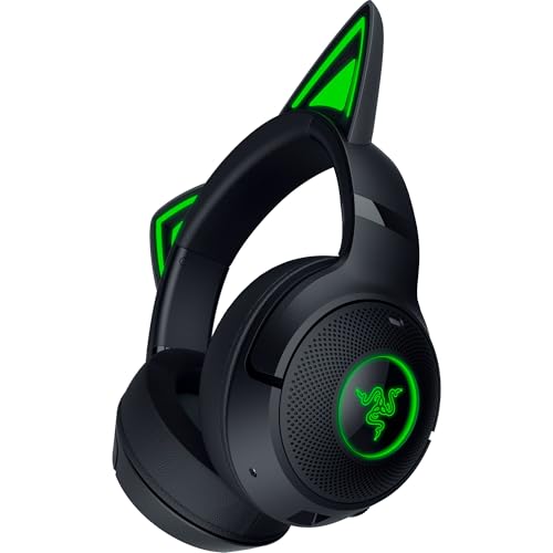 Razer Kraken Kitty V2 BT Wireless RGB Headset, Black | Chroma RGB Kitty Ears & Earcups, Bluetooth 5.2, 40 mm Drivers, Noise-cancelling Mics, Lightweight, USB-C, 40 Hr Battery - color: Black
