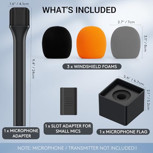 TONOR Handheld Adaptor for Interview Mic, Wireless Mic, Lavalier | Compatible with Rode, DJI and All Lav Mic, Microfono Stand with Flag Station, Foam, Rig for Vlogging, Reports, TP20 - style: 1 Pack