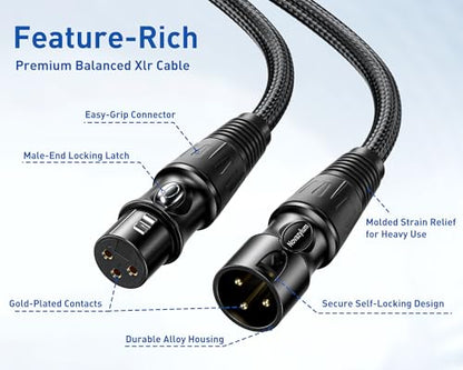 XLR Cable 3ft 10 Packs - Premium Balanced Microphone Cables Mic Cable | With 3-Pin Shielded Nylon Braided XLR Male to Female Mic Speaker Cable for Mixer, Speaker Systems 22AWG - size: 3 Feet-10 Pack