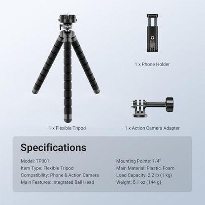 NEEWER Basics Flexible Phone Tripod, Mini Small Octopus Desk Stand, TP001 | Vlog Selfie Stick Holder for Cell Phone Camera, Compatible with iPhone GoPro DJI Insta 360 Action Camera, for Video Recording - style: TP001