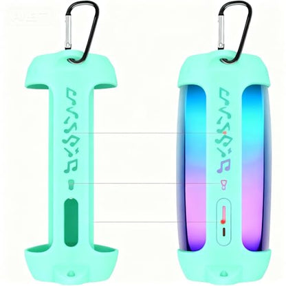 COMECASE Silicone Cover for JBL Pulse 4 with Shoulder Strap and Carabiner | Open Controls Allow Charging and Playback; Flexible Sleeve Cushions Scratches and Bumps Outdoors, Teal, Cover Only - color: Teal