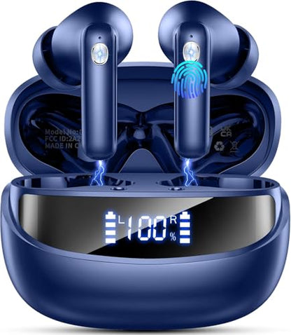 Wireless Earbuds, Bluetooth 5.4 Headphones, 4 ENC Mics, In-Ear Earphones | Deep Bass Stereo, 40H Playtime, LED Display, Mini Charging Case, Ear Buds, IP7 Waterproof, Wireless Headphones, Android, iOS - color: Dark Blue
