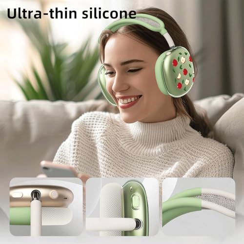 Cute Apple Pattern Clear Case for Airpods Max Headphones Unique Fruit Design Soft TPU Ear Cups Cover Anti-Scratch Silicone Ear Pad Protective Case 53 Headband Cover for Apple Airpods Max - color: Green apple 03