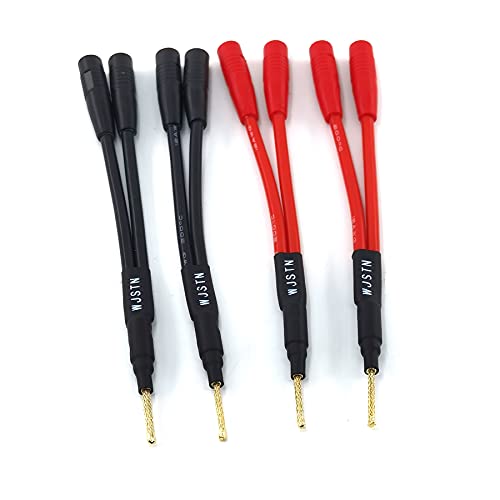 WJSTN Banana Plug Cable Braided Wire Banana Plug Splitter 1 Male 2 Female Adapter, Gold pin Banana Plugsfor Spring-Loaded Inputs,4- Pack