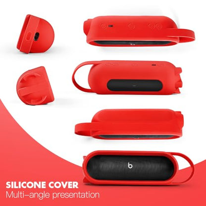 Silicone Carrying Case Cover for Beats Pill 2024 Portable Bluetooth Speaker, Protective Sleeve Travel Case Speakers Accessories (Red) - color: Red