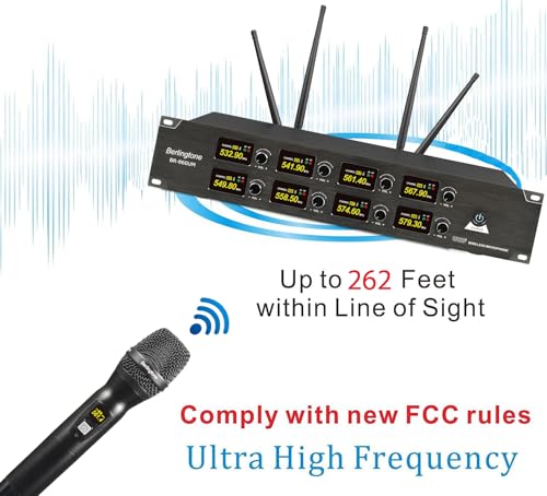 Professional 8-Channel UHF Wireless Microphone System, Cordless Metal Handheld Dynamic Mics, 262ft Range, Perfect for Karaoke, Church, Singing, DJ, Parties (BR-860UM)