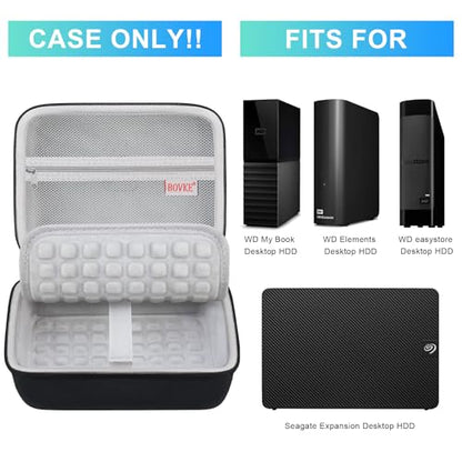 BOVKE Hard Drive Case for WD Elements My Book Seagate Expansion Desktop External Hard Drive HDD 6TB 8TB 10TB 12TB 14TB 16TB 18TB 22TB 24TB 26TB 28TB, 3.5 Inch Portable Desktop HDD Carrying Case, Black - color: Black