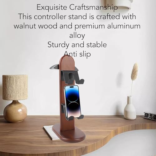 Zopsc Wooden Controller Stand, Gaming Headphone Holder, Walnut Desktop Display Organizer for 3 Controllers, Game Accessories