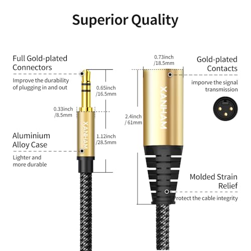 XLR Male to 3.5mm (1/8") Male Jack 3.3 Feet/1 Meter TRS Unbalanced Cable Compatible with iPhone, iPod, MP3 Player, Laptop, Voice Recorder and More - size: 1 meter