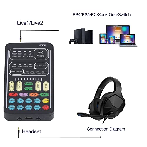Voice Changer, Voice Changer Device Handheld Sound Card 8 Fixed Sound Effects Plug and Play, Gaming Recording, for Mobile Phone Computer