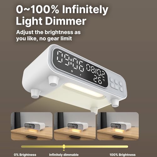 IHAO 5in1 Alarm Clock with Wireless Charging Night Light 15W Fast Charger for Phone and Headphone, LED Digital Display with Date & Temperature, Dimmable for Bedroom & Office-D15 Clock White - color: Wireless Charger Alarm Clock D15 Clock White