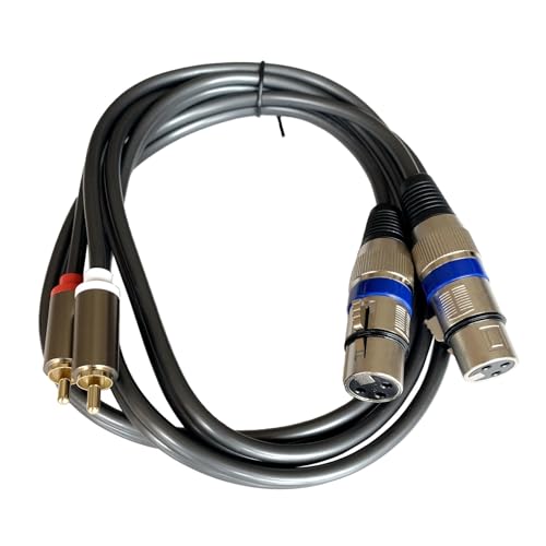 Dual XLR Female to Dual RCA Male HiFi Stereo Audio Cable 5ft | Dual female XLR to dual male RCA, splittable. Gold-plated connectors, alloy shells. Copper wire, PVC shield, noise-free. 5ft.