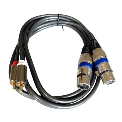 Dual XLR Female to Dual RCA Male HiFi Stereo Audio Cable 5ft | Dual female XLR to dual male RCA, splittable. Gold-plated connectors, alloy shells. Copper wire, PVC shield, noise-free. 5ft.