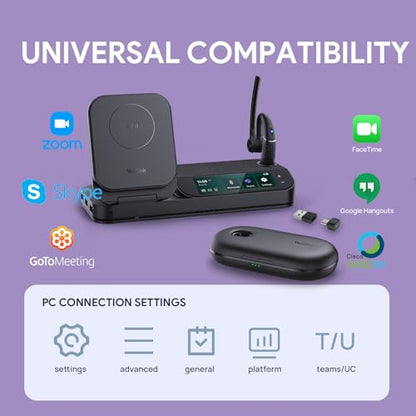 Yealink BH71 Workstation Pro Bluetooth Headset for Office Phone, Computer, Mobile, Work with Teams (Certified) Zoom, Charging Case, Wireless Charging Pad, Speakerphone, USB 3.0 Hub, 3-Inch Touchscreen - style: BH71 Workstation Pro