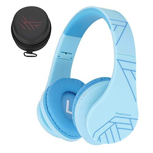 PowerLocus Kids Headphones Over-Ear, Bluetooth Wireless Headphones for Kids,with Microphone, Safe 85DB Volume Limited, Foldable with Carry Case, Audio Cable, Micro SD mode for Online Classes,PC,Phones - color: Blue