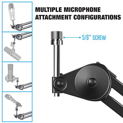 AxcessAbles Large Heavy Duty Desk Mounted Microphone Boom Stand with 3.3ft Extension and 6ft XLR Cable | 5LB Capacity | Podcast Boom for Large Condenser Mic | Desktop Boom Mic Stand