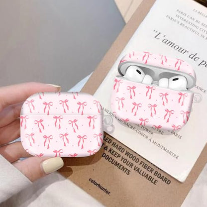 Compatiable for AirPod Pro 2nd/1st Generation Case,Lightweight & Durable Resistant Hard Case with Keychain,Stylish Design AirPod Case Cover for Women(Cute Pink Ribbon Bow) - color: Cute Pink Ribbon Bow