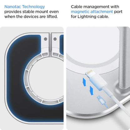 Spigen Premium Aluminum Headphone Stand for AirPods Max 1/2 (2020/2026) | Universal Compatibility for AirPods Max, Sonos Ace, Bose, Beats, Sony, PlayStation, etc [Charger Not Included] - Silver - color: Silver