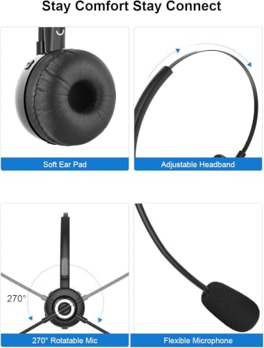 Trucker Bluetooth Headset V5.0, Wireless Call Center Business Headphone with CVC Mic, 18H Talktime Multipoint Charging Dock, for Customer Service, VoIP, Phones, PC