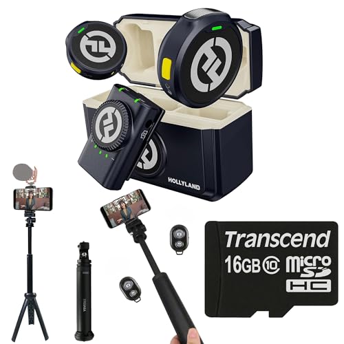 Hollyland Lark M2 Duo Wireless Microphone System, 2-Person Clip-On Mic, Noise Cancellation, with 13" Tripod & 16GB MicroSD Card (Shine Charcoal, Camera Version) - color: Shine Charcoal