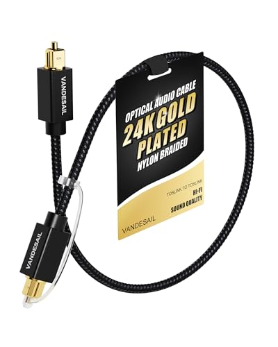 Digital Optical Audio Cable 1FT/0.3M Nylon Braided Fiber Optical Cable for Soundbar,TOSLINK Cable Gold Plated Connector Optic Audio Cable Compatible with Xbox,PS4,Amplifiers,TV - size: 1FT