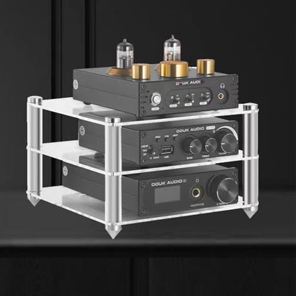 Transparent HiFi Racks Desktop Media Stand, Small Audio Component Rack, Mini AV Media Storage Cabinet, Acrylic Desk Shelf Organizer Stereo Tower(Clear) - color: Clear