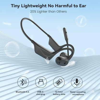 MONODEAL Open Ear Headphones with Mic, Lightweight Bluetooth 5.4 Headset | with Microphone Noise Cancelling Mute Button, Wireless Headset Earphones for Work, Driving, Home Office, Workouts - color: Black
