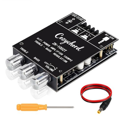 ZK-1002T Bluetooth 5.0 Stereo Amplifier Board, 200W HiFi 2.0 Channel Mini Audio Amp Module with Treble & Bass Control, AUX Input, DC 12V-24V for DIY Speakers,Home Audio - color: ZK-1002T