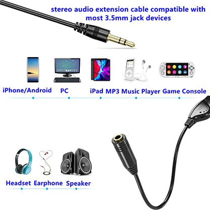 PChero 3.5mm Male to Female Stereo Audio Extension Adapter Cable,10inch | with Volume Adjustment Control - size: 1 ft, 1 Pack