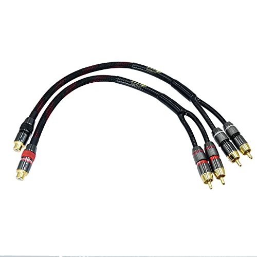 Arklove 2ft Shielded RCA Splitter Subwoofer Stereo Audio Video Cable 1 Female to 2 Male Dual Speaker Y Adapter Connector Extension Cord 24k Gold Plated(2 Pack) - size: 2ft, style: rca 1female to 2male