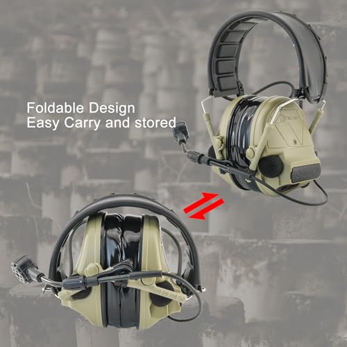 Tactical Headset Hearing Protection Sound Pickup Earmuff +U94 PTT+Detachable 7.0mm Cable for Airsoft Sports-HC5PRO(Tan) - color: Tan