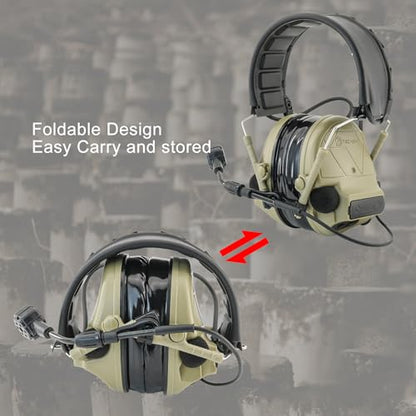 Tactical Headset Hearing Protection Sound Pickup Earmuff +U94 PTT+Detachable 7.0mm Cable for Airsoft Sports-HC5PRO(Tan) - color: Tan