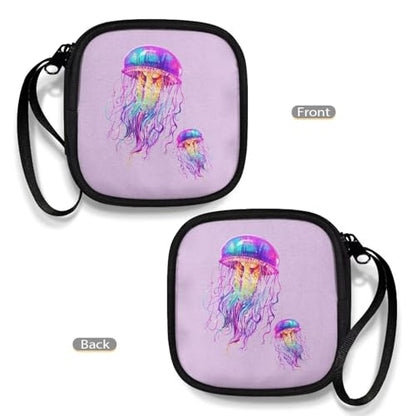 Earbuds Carrying Case Portable Storage Earphone Pouch Bag for Earbuds, in-Ear Headphones, Earphones, Headsets, USB Charging Cable - Jellyfish - color: Jellyfish