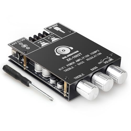 100W+100W Amplifier Board with Treble and Bass Control, DC 9-24V, BT and AUX Inputs, 2.0 Channel Stereo AMP Board for DIY Wireless Speakers, Password Free - color: Black
