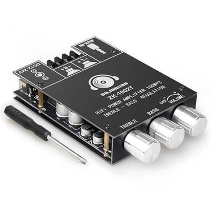 100W+100W Amplifier Board with Treble and Bass Control, DC 9-24V, BT and AUX Inputs, 2.0 Channel Stereo AMP Board for DIY Wireless Speakers, Password Free - color: Black