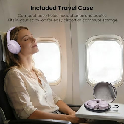 TOZO HT3 Hybrid Noise Cancelling Wireless Headphones, 90H Over Ear Headset | Hi Res Audio, AI Voice Assistant, Dual Device Connection, 32 Custom EQs, Built In 5 Mics, ANC, Foldable with Case - color: Purple