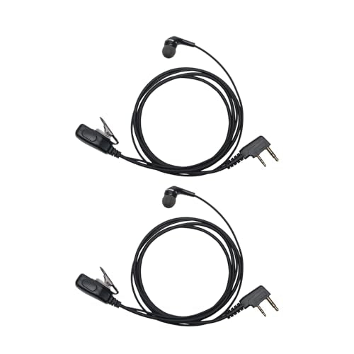 2-Pin in-Ear Earpiece Compatible with Kenwood TK-3107 2-Pack | Inline PTT mic, 360 degree lapel clip, soft silicone eartip, hands-free talk, fits Baofeng UV-5R UV-82 BF-888S