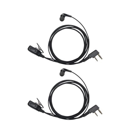 2-Pin in-Ear Earpiece Compatible with Kenwood TK-3107 2-Pack | Inline PTT mic, 360 degree lapel clip, soft silicone eartip, hands-free talk, fits Baofeng UV-5R UV-82 BF-888S