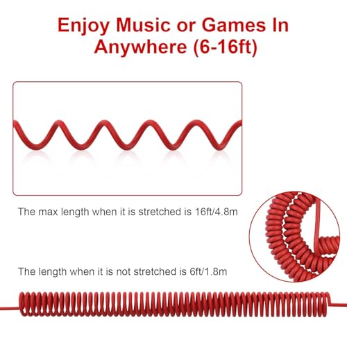 QC45 Coiled Audio Cable,Replacement Audio Cable Cord Compatible with Bose QC45/QC35/QC35 II/NC700 Headphones,2.5mm to 3.5mm(1/8") Extension Wire with 6.35mm(1/4") 6-16ft (Red) - color: Red