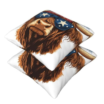 Highland Cow Red White Blue Headband Throw Pillows Covers, Couch Sofa Pillow Cases,Zipper Bedding Cushion Cases for Living Room,18x18 Inch