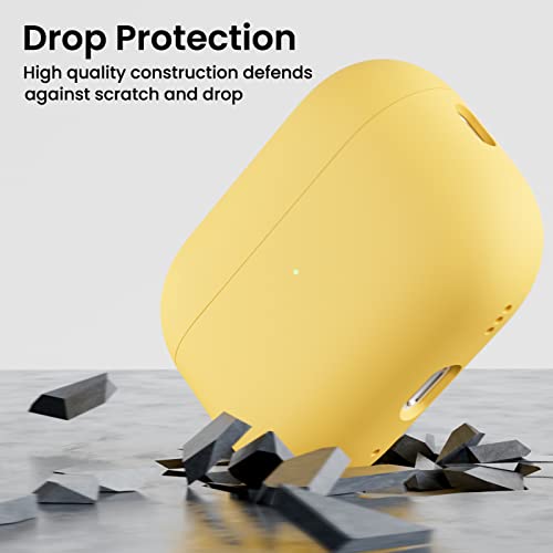 ORNARTO for AirPods Pro 2 Case, Hybrid Silicone, Yellow | Hybrid Silicone Rubber, Front LED Visible, Wireless Charging, Skin-Friendly Soft Touch, Anti-Scratch, Detachable Lanyard - color: Yellow