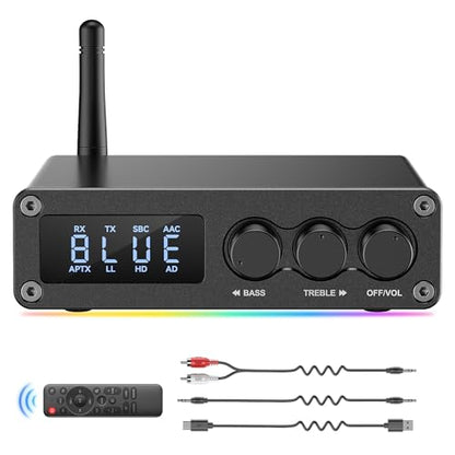 M12 Pro PreBluetooth 5.2 Receiver Transmitter for TV,Home Stereo,BT Headset,Low Latency HD Bluetooth Audio Decoder Adapter with Display,RCA,3.5mmAUX,Coaxial,Optical Inputs/Outputs