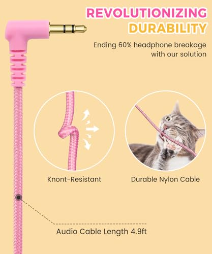 UKELALA C3 Kids Headphones Wired, On-Ear Wired Head Phones for Boys Girls with 3.5mm Jack, Foldable, Adjustable Headband, Child Headphone for School Home Airplane Tablet Pink - color: Pink