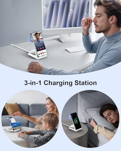 NANAMI 3 in 1 Wireless Charging Station Charger Dock for Google Devices | Fast Charger Stand Dock for Pixel 9/9 Pro XL/Fold, Buds Pro 2/Pro, Watch 3/2, Fitbit Versa 4/Sense 2(Not for Pixel Watch 1/4) - color: White