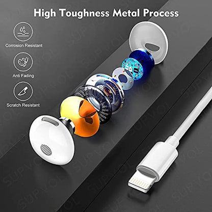 2 Pack Wired Earbuds for iPhone, Lightning Headphones w/Mic Volume | in-line remote for calls/music/volume. Plug & play Lightning, no adapter—iPhone 14 13 12 11 XR X 8 7