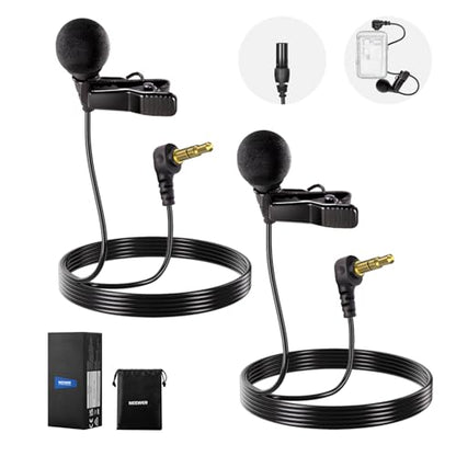 NEEWER LM8 ø4mm Mini Lavalier Microphone (2 Pack), Clip On Wired Condenser | Lapel Lav Mic Set, with 5ft/1.5m 3.5mm TRS Connector, Compatible with DJI Mic 2 Rode Wireless Go II CM28 CM31, and Camera