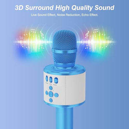 BONAOK Karaoke Microphone for Kids & Adults - Bluetooth Microphones Singing Mic with Disco Lights, Echo Effect, Built-in Speaker Portable Karaoke Player for Party Travel Gifts Q78(Blue) - color: Blue