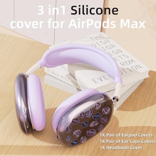 Stylish Girls Lips Clear Case for Airpods Max Headphones Cute Purple Print Soft TPU Ear Cups Cover Anti-Scratch Silicone Ear Pad Protective Case 53 Headband Cover for Apple Airpods Max - color: Lips 34